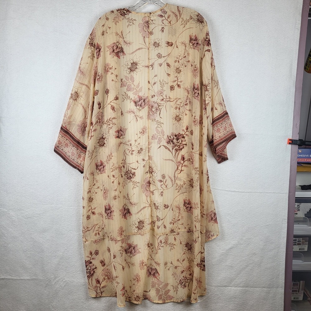 Maurices Cream Floral Print Kimono Cardigan Duster Lightweight Boho 1X - Picture 6 of 7